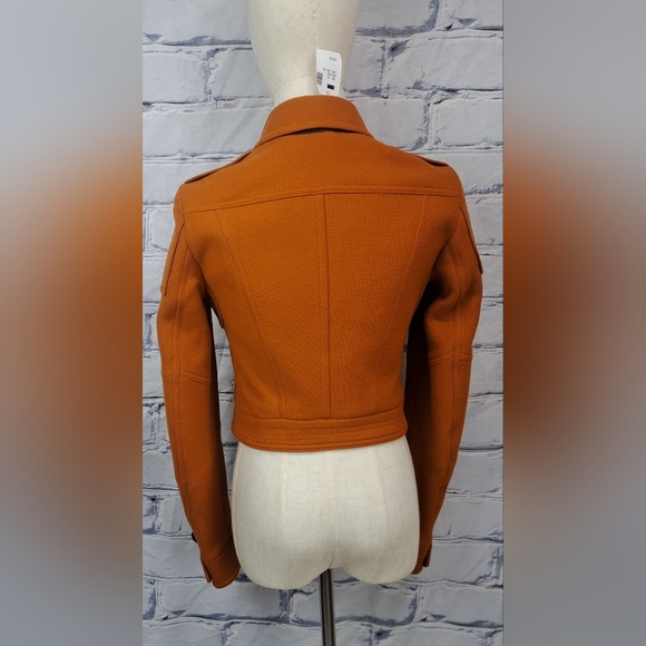 NWT Burberry Womens Jacket Cropped Moto Orange Zip Cuff Wool Cashmere 950$ 2 US - Picture 4 of 16